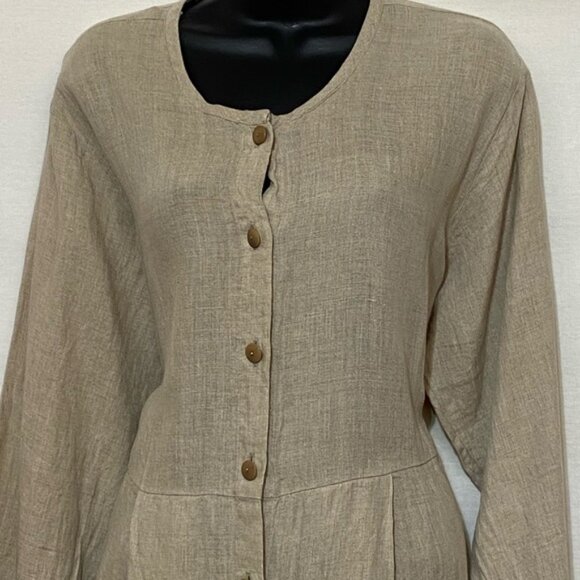 Q-4 Flax by Jeanne Engelhart 100% Linen Vintage Cream Maxi Dress Size M - Picture 4 of 14